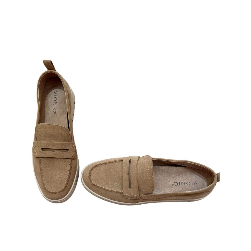 Vionic Uptown Suede Penny Loafers Tan Camel Slip On Sneaker Women's 9 Orthopedic
